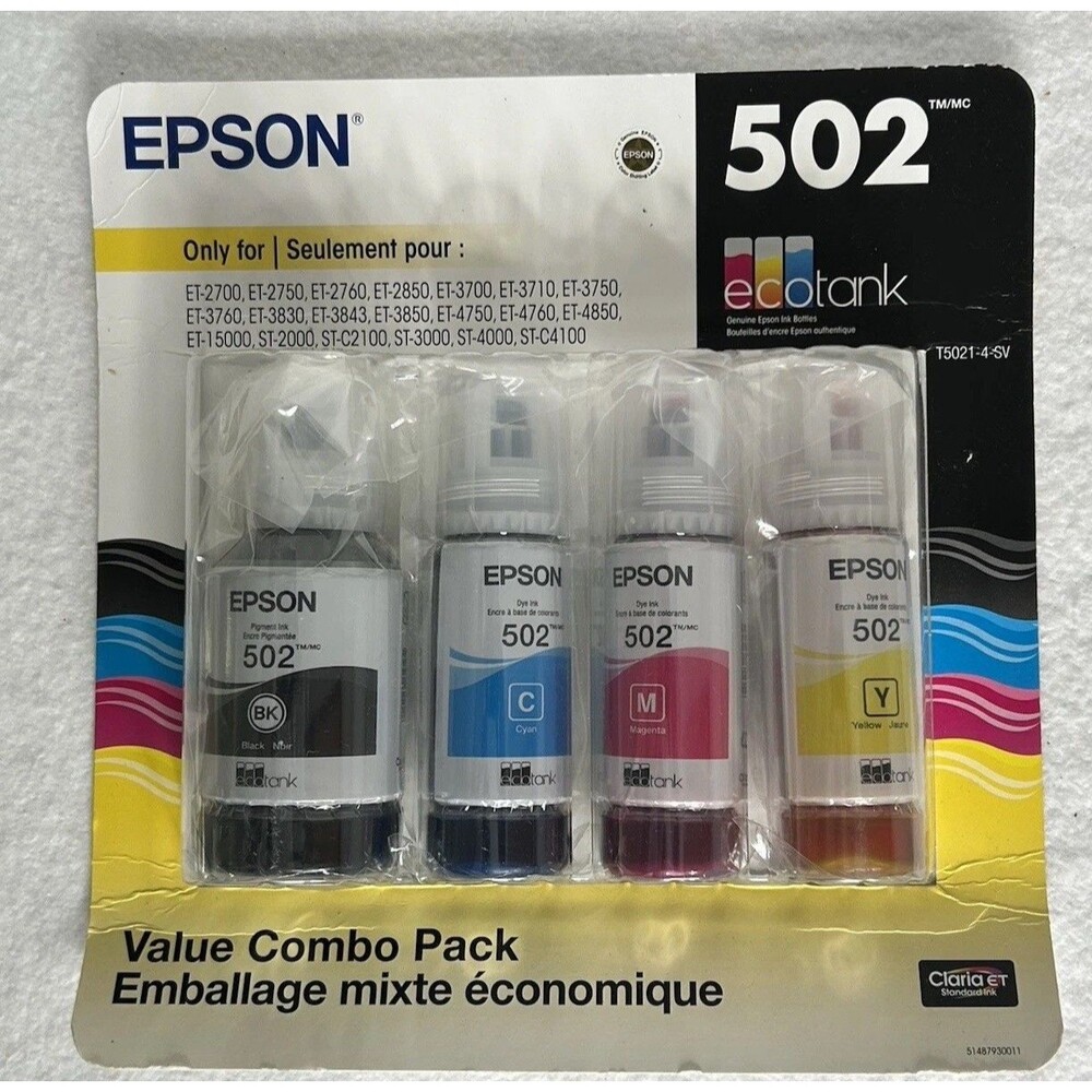 Genuine Epson 502 Color Ink Combo for ECO-TANK ET-2980 3950 4950 Printer-OEM-4PK